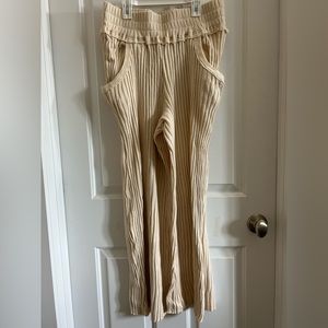 Free People Ribbed Knit Pants in Beige